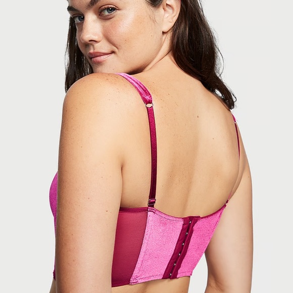 NWT VS velvet & sheer mesh lace up corset top - Picture 3 of 13